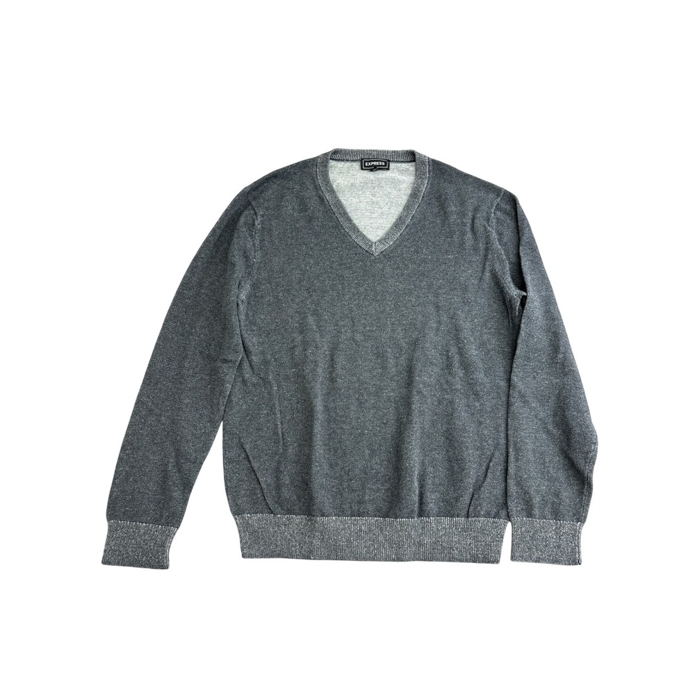 Express Mens V-Neck Sweater Charcoal Gray Marl 100% Cotton Size M EXCN-601CC